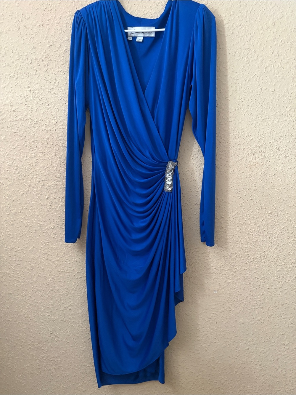 Lillie Rubin Royal Blue Draped Maxi Dress with Rhinestone Detail